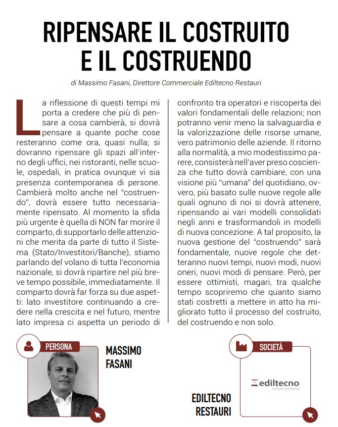 18 Aprile 2020 - Intervista del Quotidiano Immobiliare al Direttore Commerciale di Ediltecno