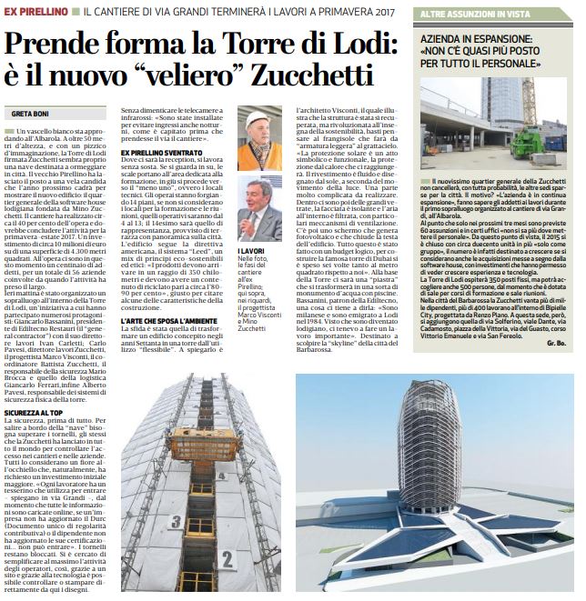 24 Febbraio 2016 - Rassegna stampa sulla Torre di Lodi firmata Zucchetti