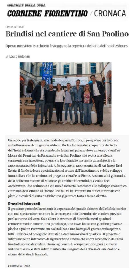 01 Ottobre 2019 - "Brindisi nel cantiere di San Paolino" - CorriereFiorentino.it